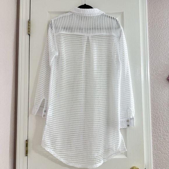 Haute Hippie Womens White Long Sleeve Sheer Like Button Up Dress Cover-up Size M - Picture 8 of 8